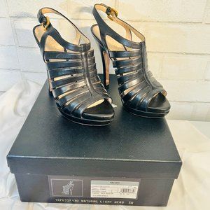 RARE Prada Calzature Donna Natural Light Nero Strappy Platform Heels Size 38